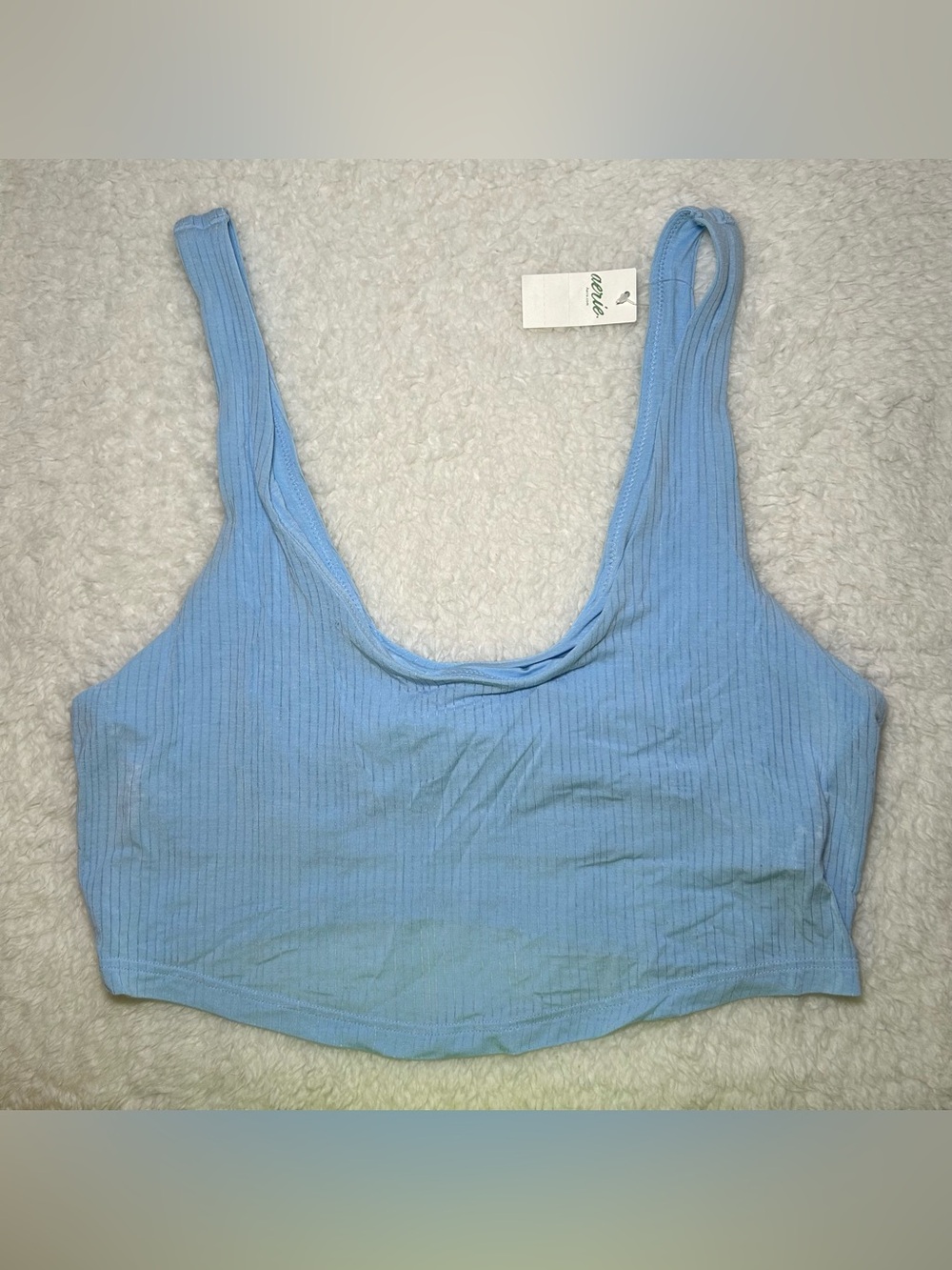Aerie Light Blue Ribbed Crop Top Scoop Neckline Large New
